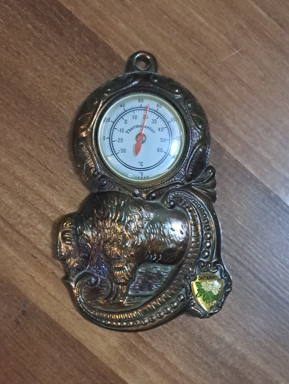 Ornate Brown Buffalo Wall Thermometer. Ontario.